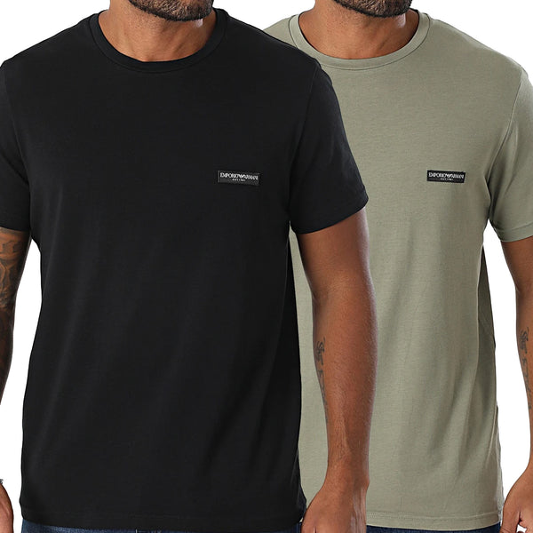 Emporio Armani Lounge 2 Pack Stretch Cotton T-Shirt Khaki/Black