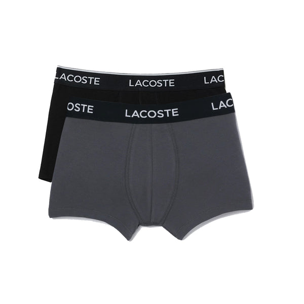 Lacoste 2 Pack Cotton Stretch Logo Trunks Black/Dark Grey