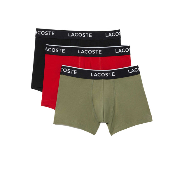 Lacoste 3 Pack Cotton Stretch Trunks Khaki Green/Red/Black