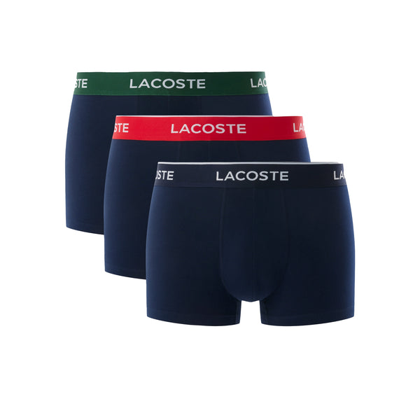 Lacoste 3 Pack Cotton Stretch Logo Trunks Navy Blue/Green Red