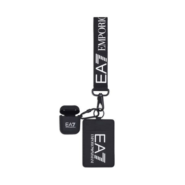 EA7 Emporio Armani Oversized Logo AirPods & Card Holder Wristlet Case Black