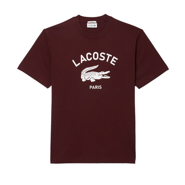 Lacoste Signature Print Cotton T-Shirt Bordeaux