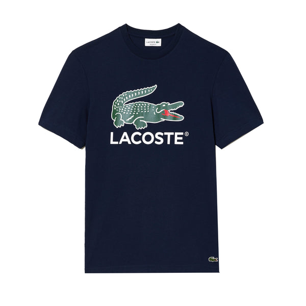 Lacoste Signature Print Cotton T-Shirt Midnight Blue