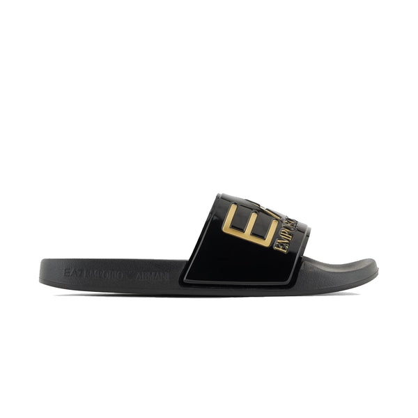 EA7 Emporio Armani Visibility Logo Slides Shiny Black/Gold