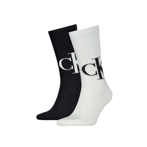 Calvin Klein Jeans Cotton Logo 2 Pack Socks White/Black-One size-SPIRALSEVEN DESIGNER MENSWEAR UK