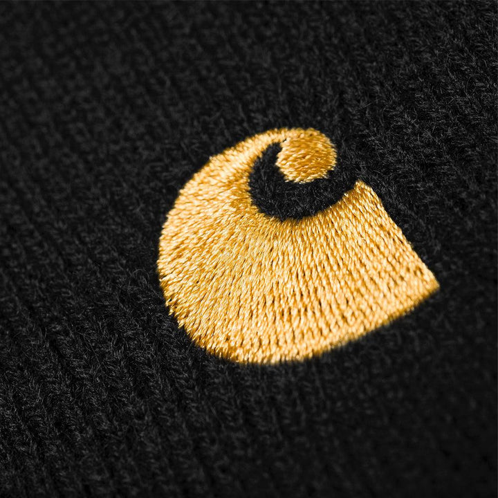 Carhartt WIP Chase Beanie Hat Black/Gold-One size-SPIRALSEVEN DESIGNER MENSWEAR UK