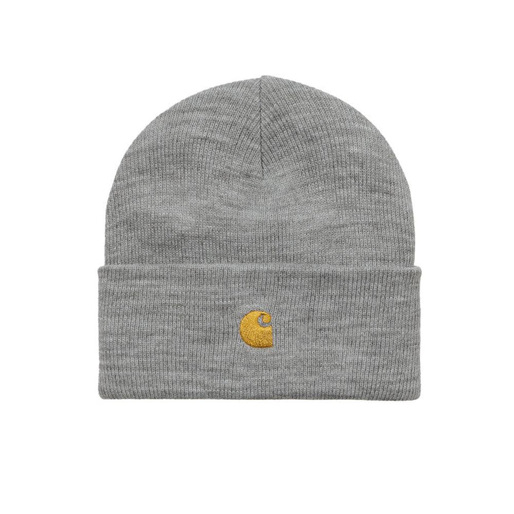 Carhartt WIP Chase Beanie Hat Grey Heather/Gold-One size-SPIRALSEVEN DESIGNER MENSWEAR UK