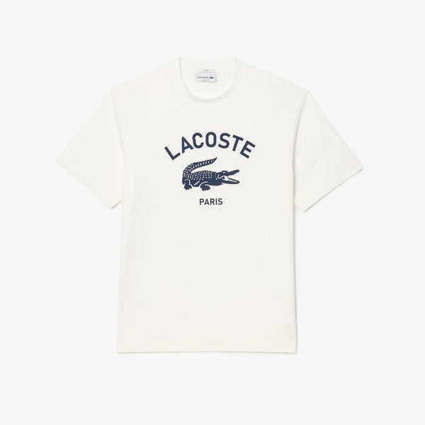 Lacoste Signature Print Cotton T-Shirt White Flour