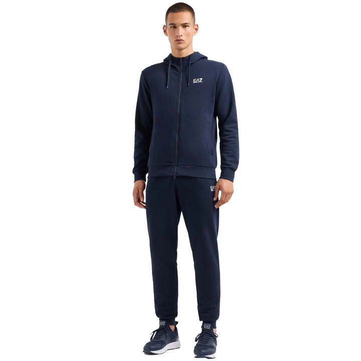 EA7 Emporio Armani Core Identity Cotton Tracksuit Armani Blue/White Logo-SPIRALSEVEN DESIGNER MENSWEAR UK