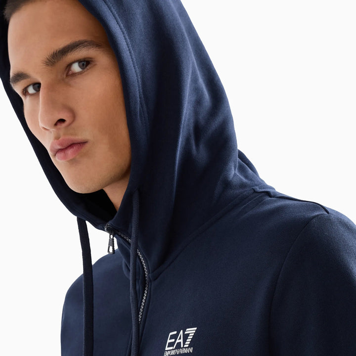 EA7 Emporio Armani Core Identity Cotton Tracksuit Armani Blue/White Logo-SPIRALSEVEN DESIGNER MENSWEAR UK