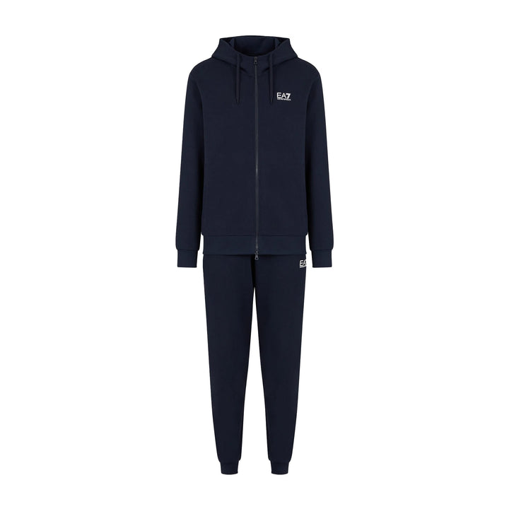 EA7 Emporio Armani Core Identity Cotton Tracksuit Armani Blue/White Logo-SPIRALSEVEN DESIGNER MENSWEAR UK