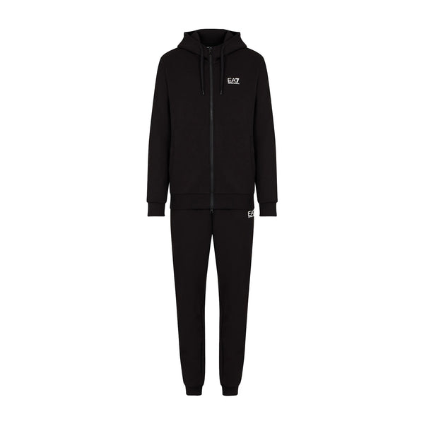 EA7 Emporio Armani Core Identity Cotton Tracksuit Black/White Logo-SPIRALSEVEN DESIGNER MENSWEAR UK