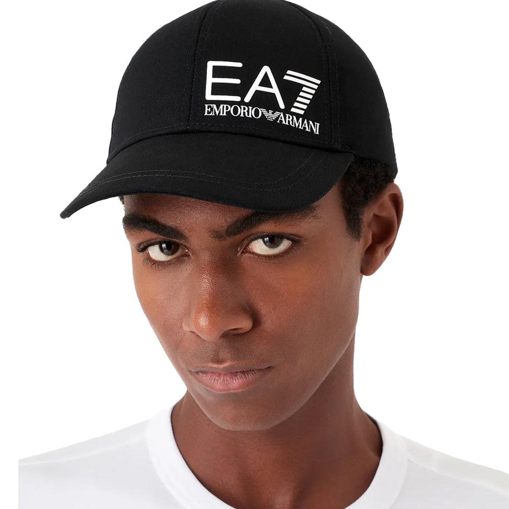 EA7 Emporio Armani Cotton Baseball Cap - Black/White-SPIRALSEVEN DESIGNER MENSWEAR UK