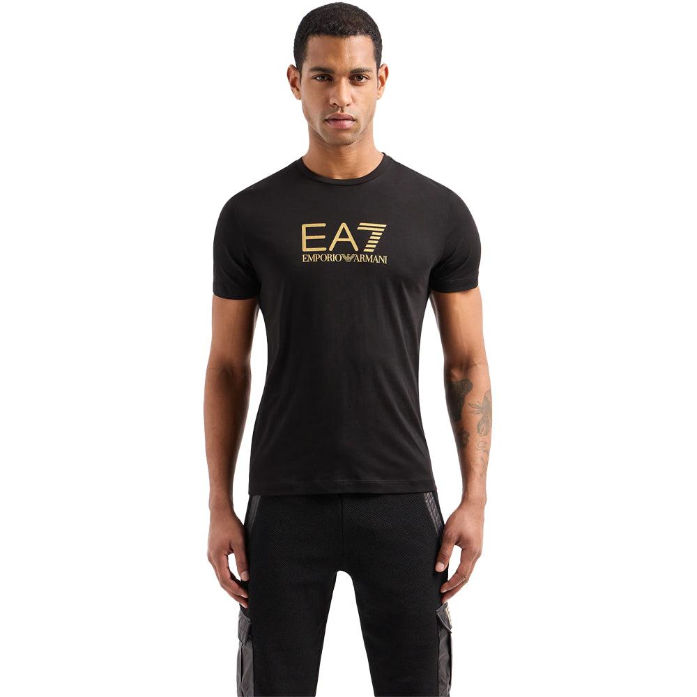 EA7 Emporio Armani Gold Label Pima Cotton Crew Neck T-Shirt - Black-SPIRALSEVEN DESIGNER MENSWEAR UK