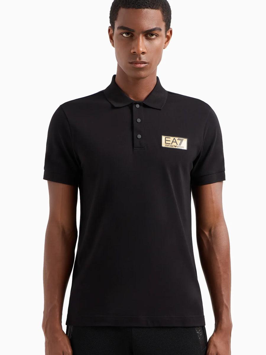 EA7 Emporio Armani Gold Label Pima Cotton Polo Shirt Black Spiral Seven