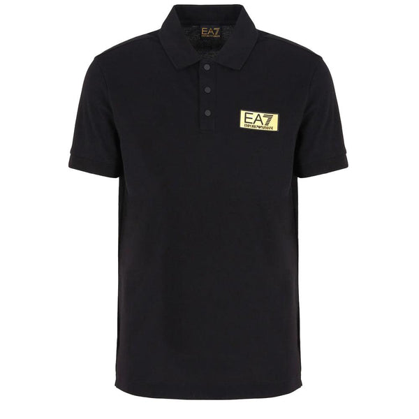 EA7 Emporio Armani Gold Label Pima Cotton Polo Shirt -Black-SPIRALSEVEN DESIGNER MENSWEAR UK