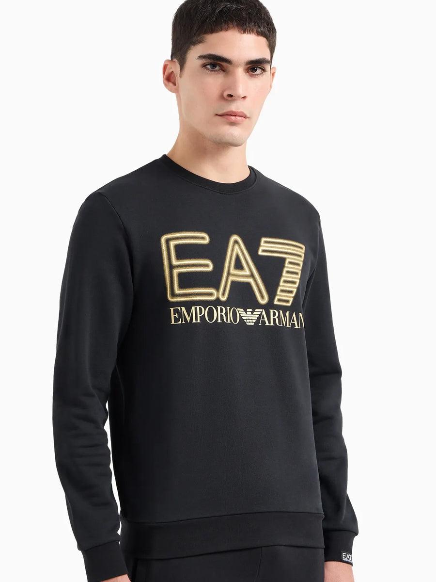 EA7 Emporio Armani Gold Logo Series Crew Sweatshirt - Black-SPIRALSEVEN DESIGNER MENSWEAR UK