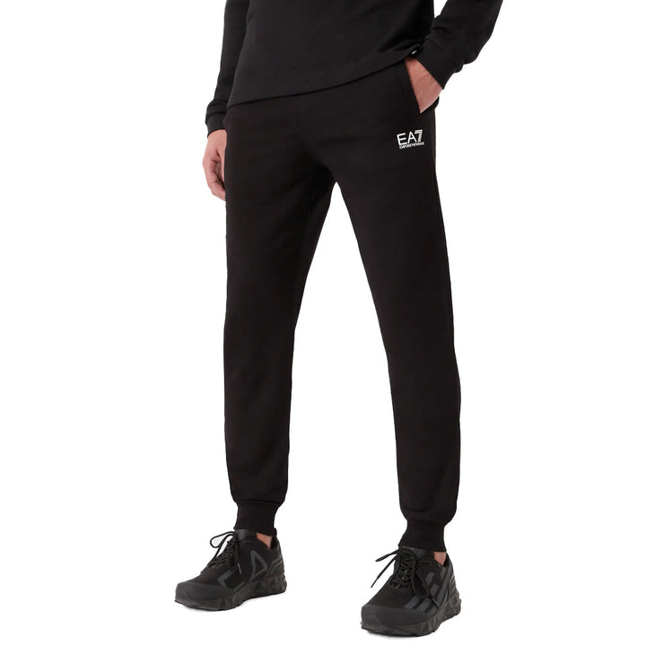 EA7 Emporio Armani Logo Series Cotton Blend Joggers Black-SPIRALSEVEN DESIGNER MENSWEAR UK