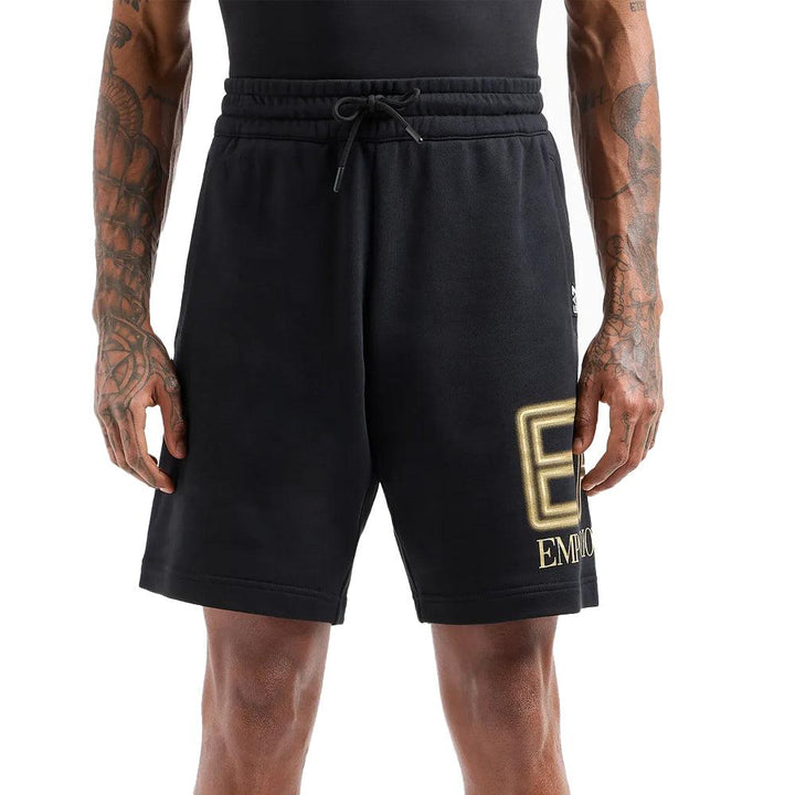 EA7 Emporio Armani Logo Series Gold Logo Bermuda Shorts - Black-SPIRALSEVEN DESIGNER MENSWEAR UK