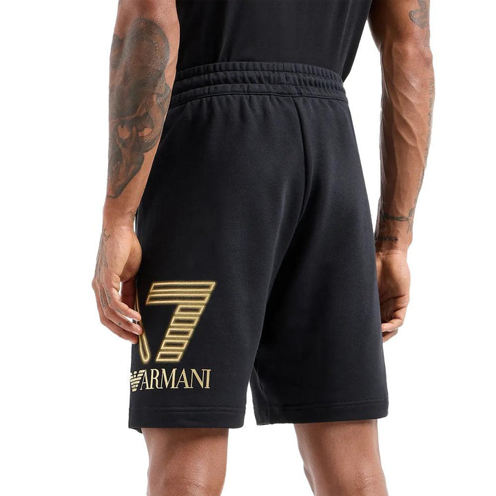 EA7 Emporio Armani Logo Series Gold Logo Bermuda Shorts - Black-SPIRALSEVEN DESIGNER MENSWEAR UK