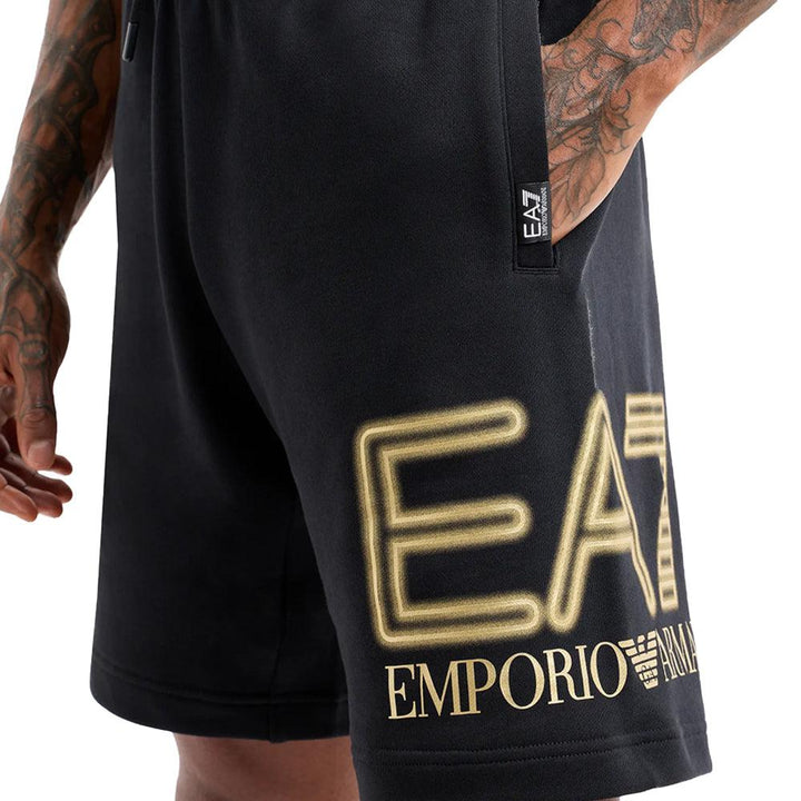 EA7 Emporio Armani Logo Series Gold Logo Bermuda Shorts - Black-SPIRALSEVEN DESIGNER MENSWEAR UK