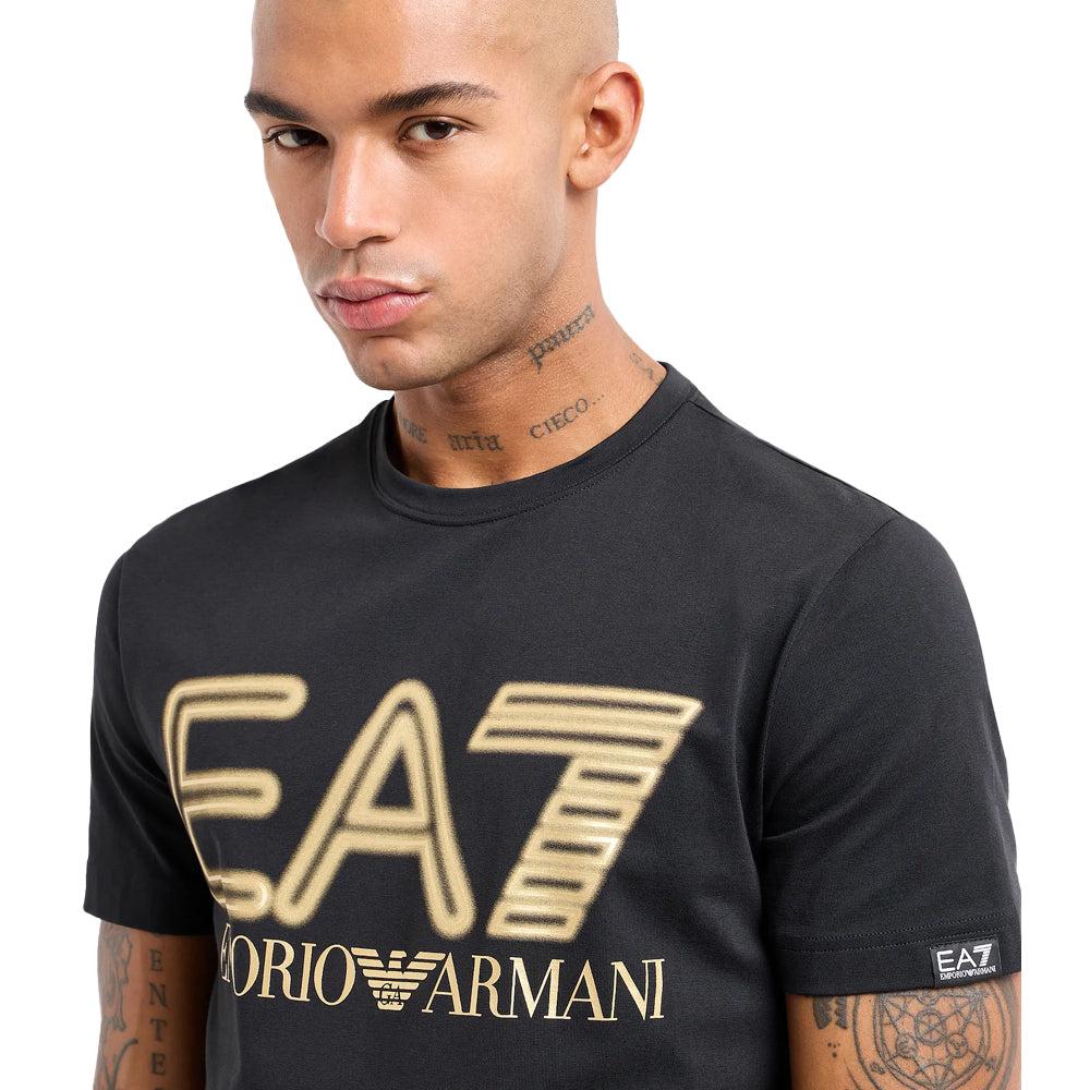 EA7 Emporio Armani Logo Series Gold Logo Crew T-Shirt - Black-SPIRALSEVEN DESIGNER MENSWEAR UK