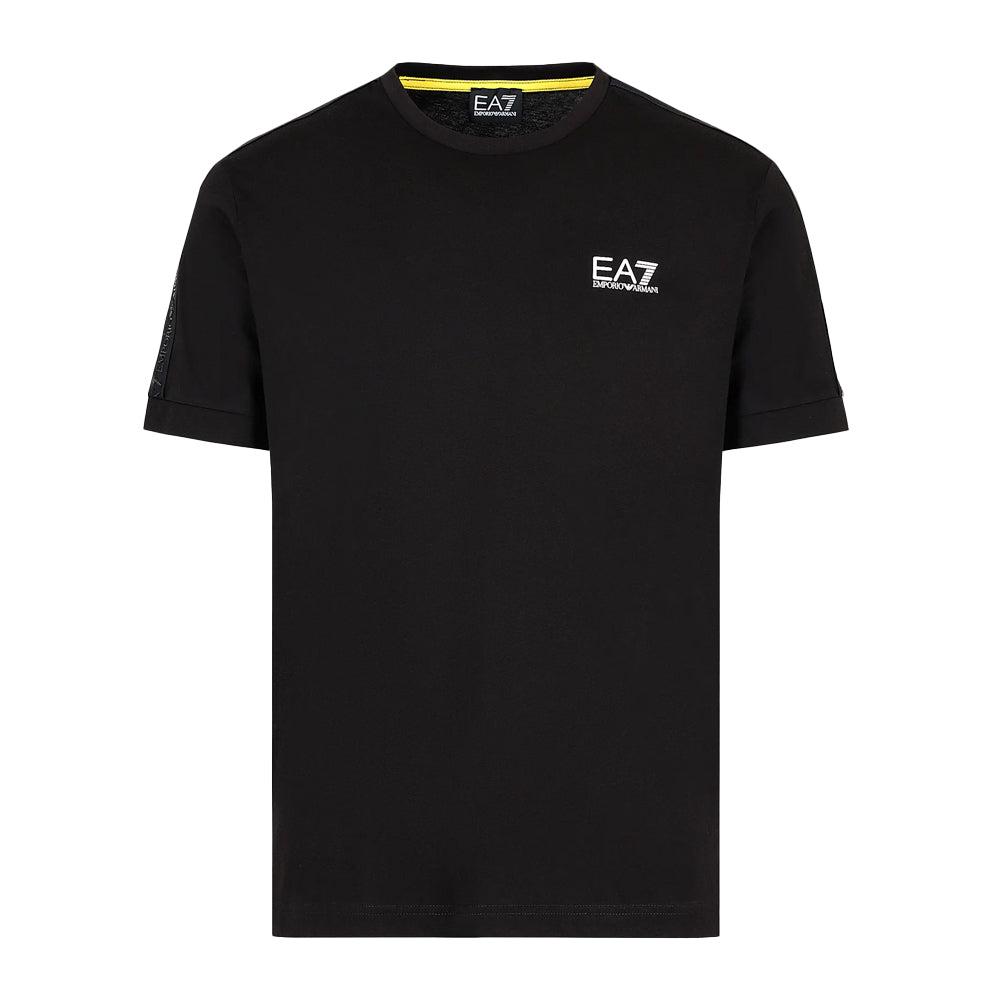 EA7 Emporio Armani Logo Series Logo Stripe T-Shirt - Black-SPIRALSEVEN DESIGNER MENSWEAR UK