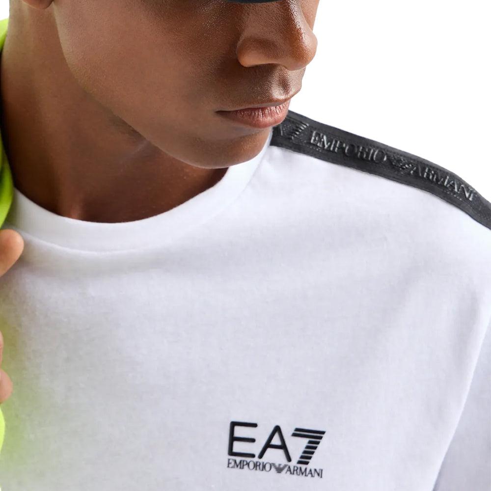 EA7 Emporio Armani Logo Series Logo Stripe T-Shirt - White-SPIRALSEVEN DESIGNER MENSWEAR UK