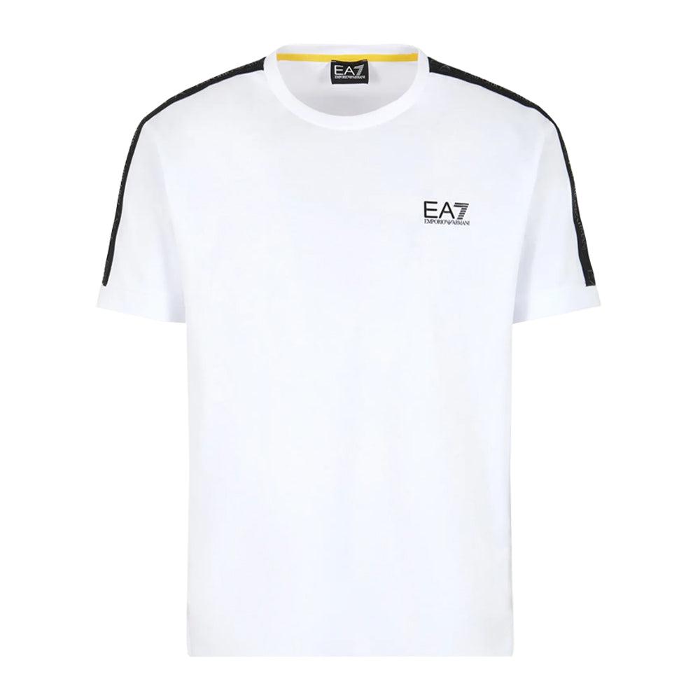 EA7 Emporio Armani Logo Series Logo Stripe T-Shirt - White-SPIRALSEVEN DESIGNER MENSWEAR UK