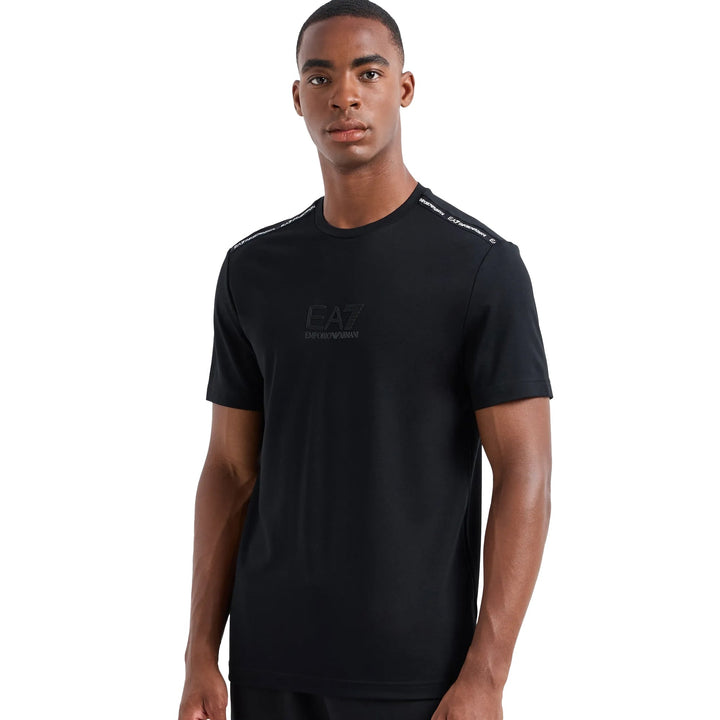 EA7 Emporio Armani Logo Series Stretch Viscose Blend T-Shirt Black-SPIRALSEVEN DESIGNER MENSWEAR UK