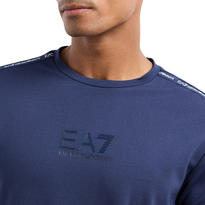 EA7 Emporio Armani Logo Series Stretch Viscose Blend T-Shirt Navy Blue-SPIRALSEVEN DESIGNER MENSWEAR UK