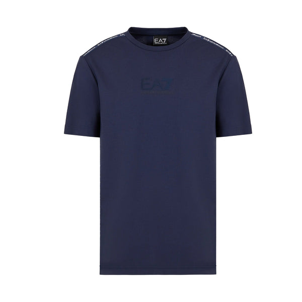 EA7 Emporio Armani Logo Series Stretch Viscose Blend T-Shirt Navy Blue-SPIRALSEVEN DESIGNER MENSWEAR UK