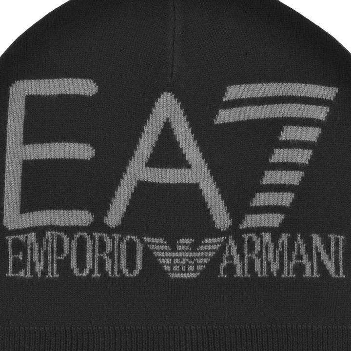 EA7 Emporio Armani Oversized Logo Beanie Hat Black/Volcanic Glass-SPIRALSEVEN DESIGNER MENSWEAR UK