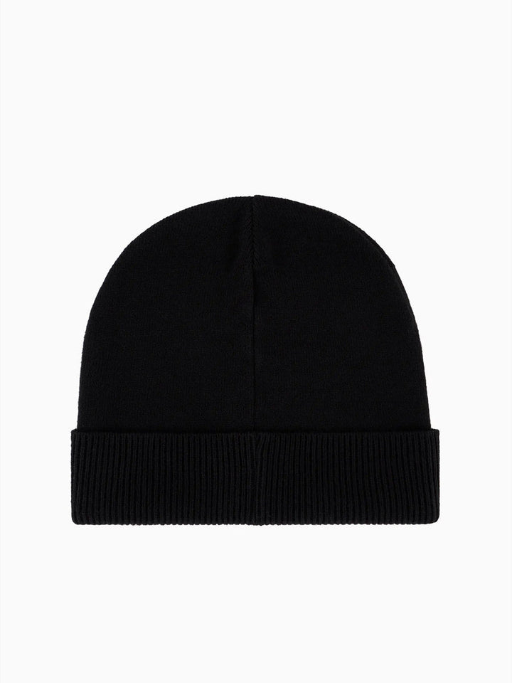 EA7 Emporio Armani Oversized Logo Beanie Hat Black/White-SPIRALSEVEN DESIGNER MENSWEAR UK