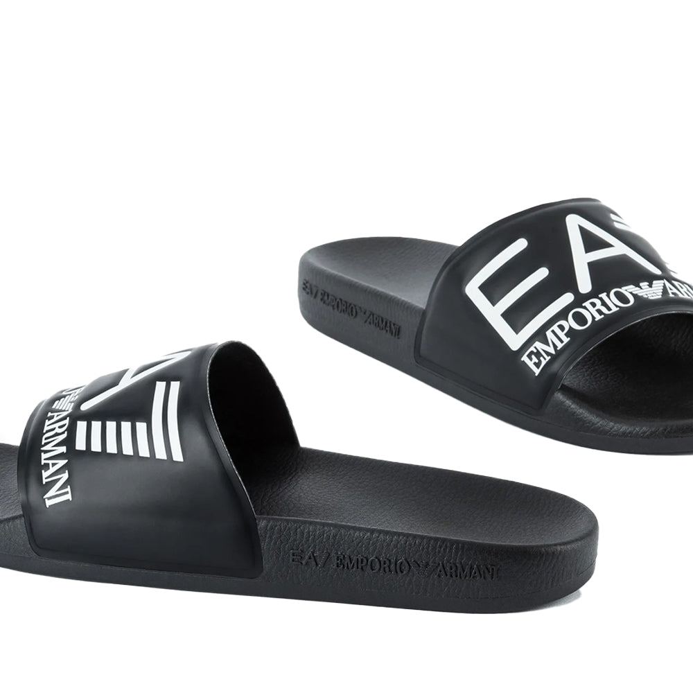 EA7 Emporio Armani Oversized Logo Slides - Black/White-SPIRALSEVEN DESIGNER MENSWEAR UK