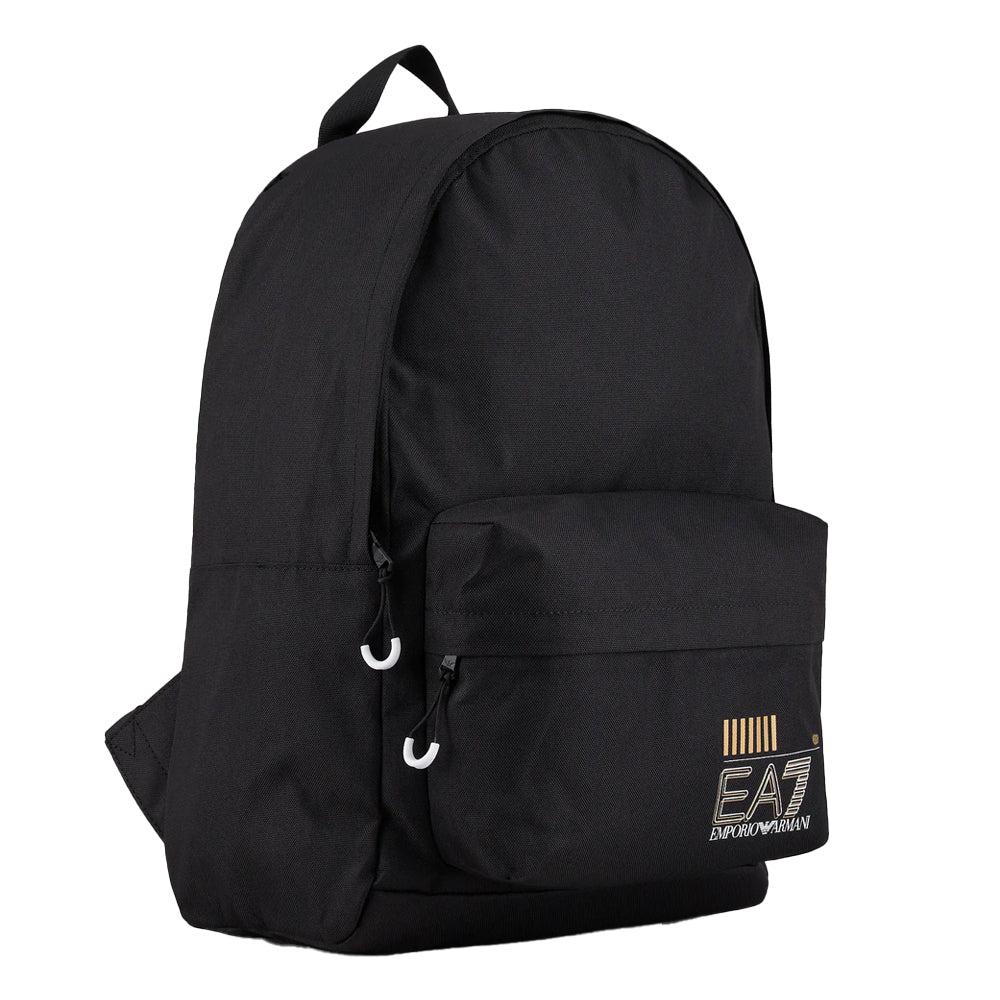 EA7 Emporio Armani Recycled Fabric Train Core Backpack - Black/Gold-One Size-SPIRALSEVEN DESIGNER MENSWEAR UK
