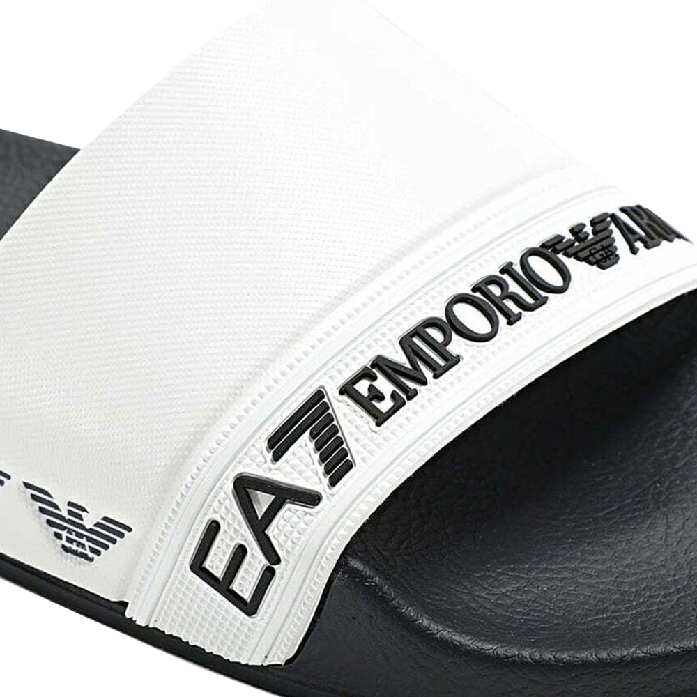 EA7 Emporio Armani Tape Logo Slides - Black/White-SPIRALSEVEN DESIGNER MENSWEAR UK