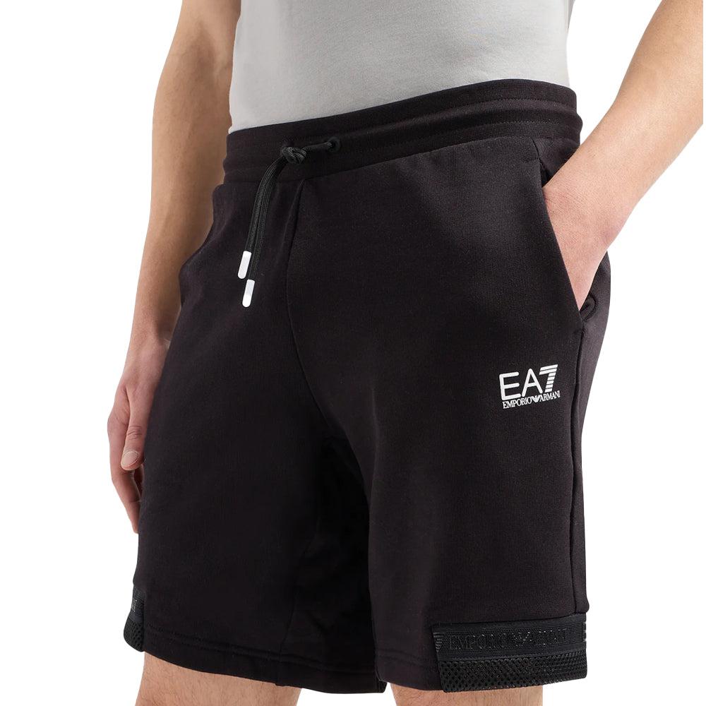 EA7 Emporio Armani Tonal Tape Logo Series Board Shorts - Black-SPIRALSEVEN DESIGNER MENSWEAR UK