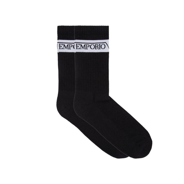 Emporio Armani 2 Pack Sports Tape Logo Socks Black-One size-SPIRALSEVEN DESIGNER MENSWEAR UK