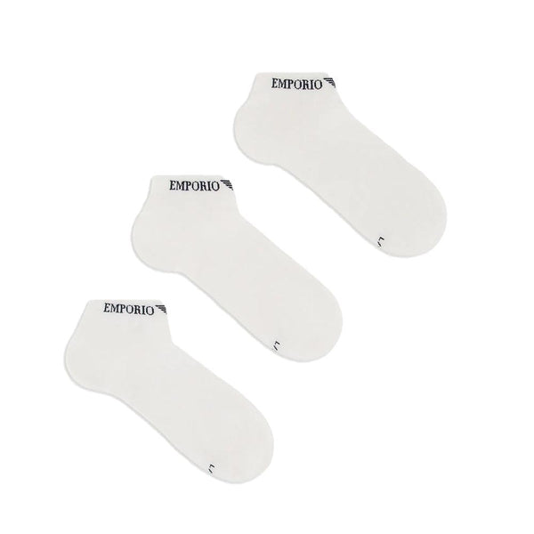 Emporio Armani 3 Pack Knitted Logo Trainer Socks - White-SPIRALSEVEN DESIGNER MENSWEAR UK