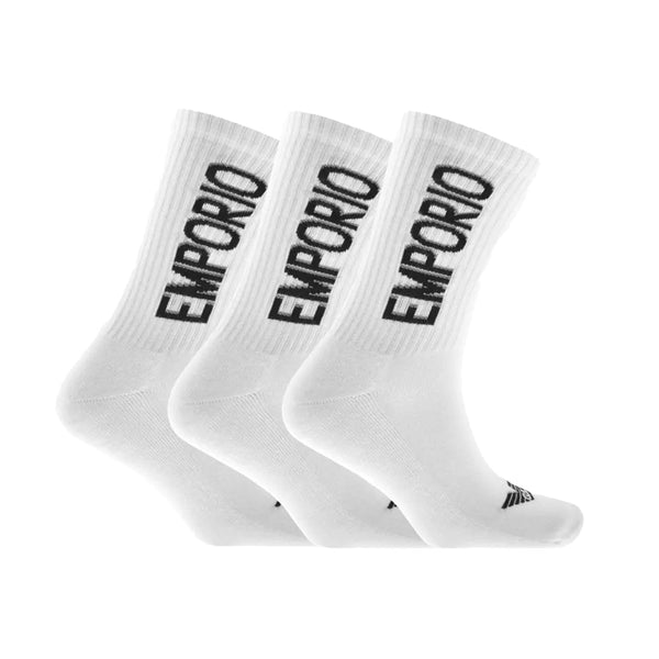 Emporio Armani 3 Pack Sports Logo Terry Socks - White-One Size-SPIRALSEVEN DESIGNER MENSWEAR UK