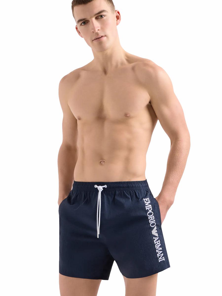 Emporio Armani Beach Crinkle Swim Shorts - Navy Blue-SPIRALSEVEN DESIGNER MENSWEAR UK