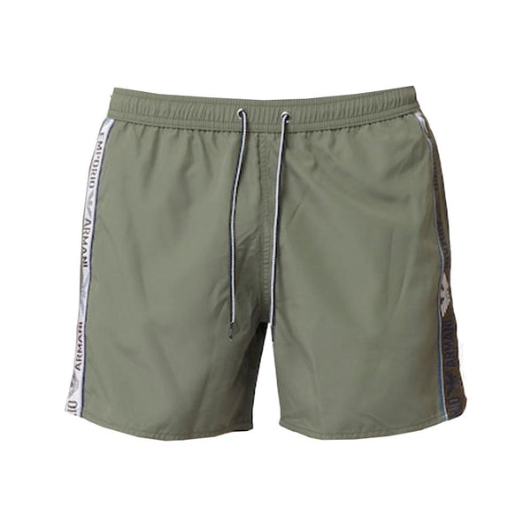 Emporio Armani Beach Tape Logo Swim Shorts - Military Green-SPIRALSEVEN DESIGNER MENSWEAR UK