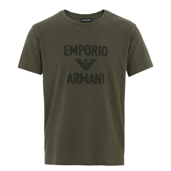 Emporio Armani Beach Woven Logo T-Shirt - Military Green-SPIRALSEVEN DESIGNER MENSWEAR UK