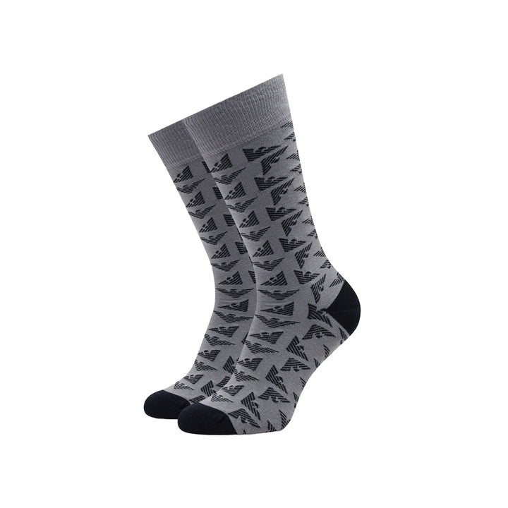 Emporio Armani Knitted 3 Pack Logo Socks Grey/Black-One size-SPIRALSEVEN DESIGNER MENSWEAR UK