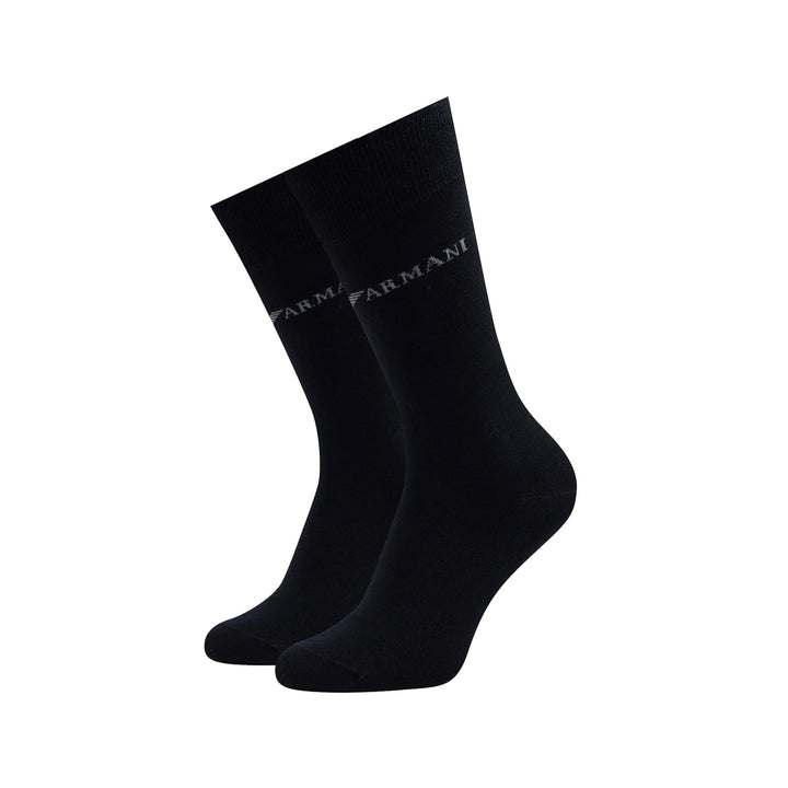 Emporio Armani Knitted 3 Pack Logo Socks Grey/Black-One size-SPIRALSEVEN DESIGNER MENSWEAR UK