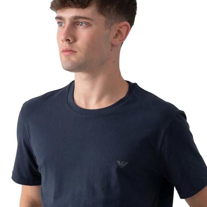 Emporio Armani Lounge 2 Pack Crew T-Shirts Navy/Navy-SPIRALSEVEN DESIGNER MENSWEAR UK