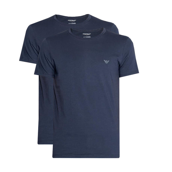 Emporio Armani Lounge 2 Pack Crew T-Shirts Navy/Navy-SPIRALSEVEN DESIGNER MENSWEAR UK