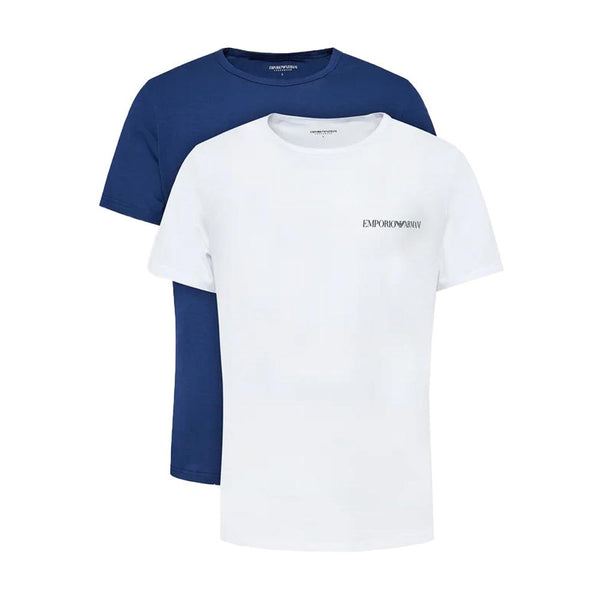 Emporio Armani Lounge 2 Pack Crew T-Shirts White/Blue-SPIRALSEVEN DESIGNER MENSWEAR UK