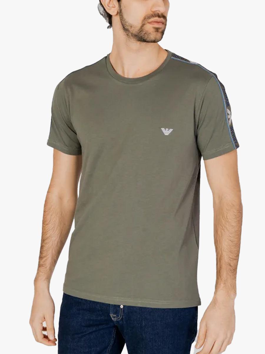 Emporio Armani Lounge Eagle Tape T-Shirt - Military Green-SPIRALSEVEN DESIGNER MENSWEAR UK